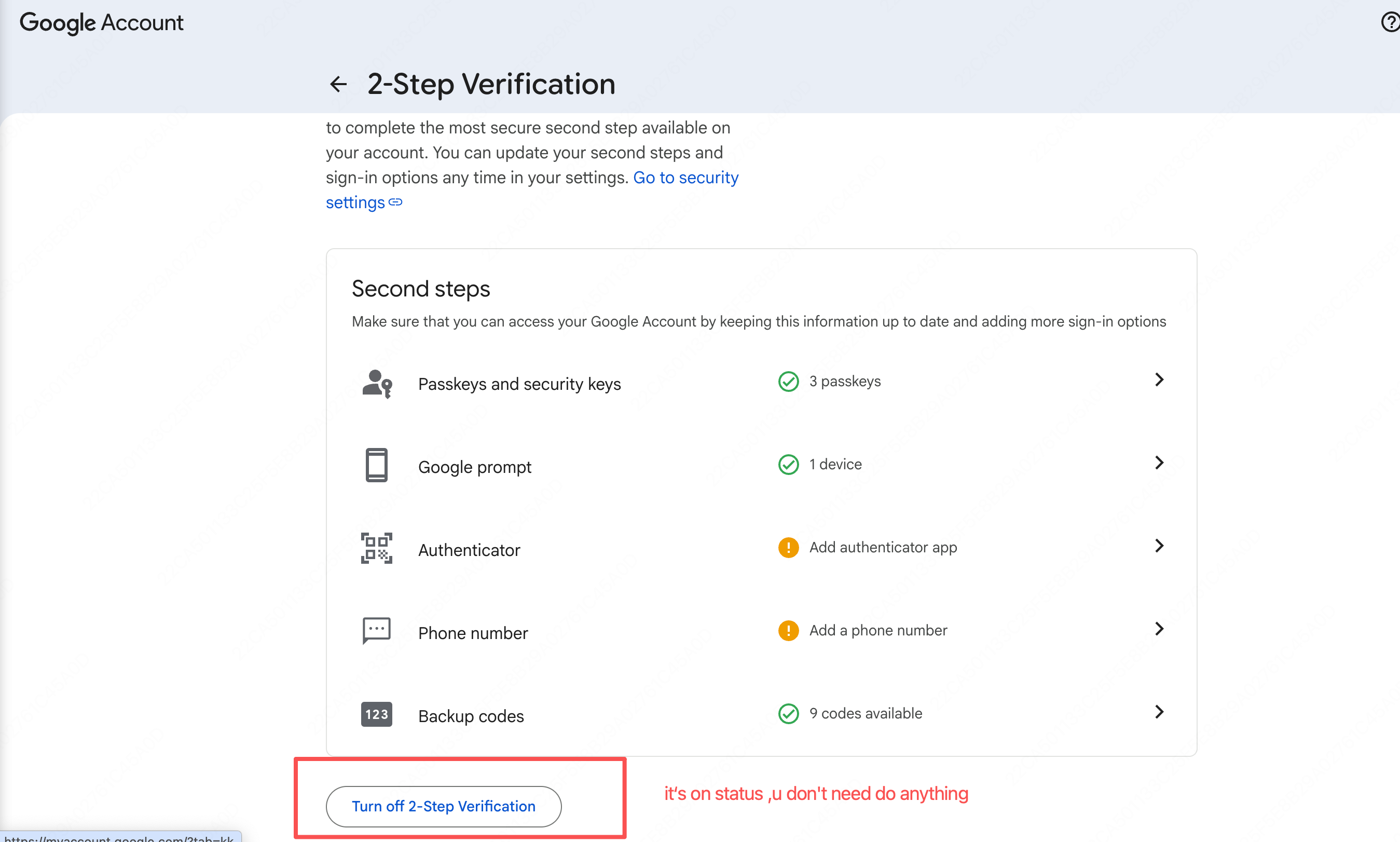 Google 2-step verification enabled status